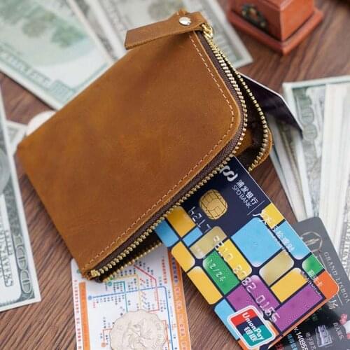 New Vintage Fashion Genuine Leather Credit ID Card Holder Coin Purse Small Wallet Clutch Zipper Clamp For Money