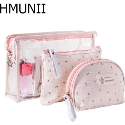 HMUNII Womens 3 Pieces Different Sizes Makeup Travel Bag Set Storage Case Handle Toiletry Bag Multifunction Travel Accessories