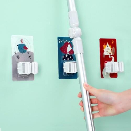 Mop Broom Holder Wall Mounted Hanger Adhesive Organizer Yard Garden Tool Storage Rack Hanging Mop Hook Bathroom Kitchen Mop Clip