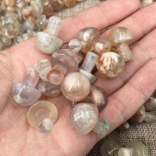 Natural cherry blossom agate Mushrooms 10 pieces/hand-carved quartz crystal gift