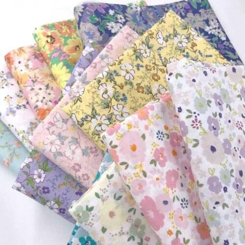 2021 New Pastoral Small Floral Flower Pink Yellow Orange Poplin 100% Cotton Fabrics for Girl Summer Dress Shirt Blouse Craft