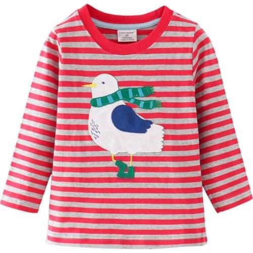 Funnygame New Arrival Stripe Long Sleeve Girls T shirts For Autumn Winter Childrens Cotton Clothes Animals Applique Kids Shirts