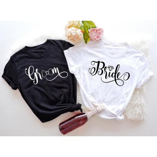 1 Pcs Groom and Bride Wedding Party Clothes Bachelorette Party Couple Matching T-shirt Graphic Tee Short Sleeve Harajuku T Shirt