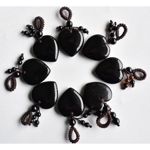 Wholesale 8pcs/lot new fashion beautiful natural black onyx heart charms pendants 25mm for Handmade jewelry making