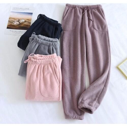 Autumn And Winter Couple Flannel Sleep Bottom Warm Loose Velvet Sleep Pants For Women Female Thick Pajamas Pants Lounge Trouser