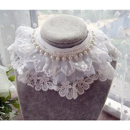 Pet Dog Cat Cute Simple Lace Fabric Collar Saliva Towel Bib Scarf Adjustable Clothing Decorative Lace White Pearl Turban