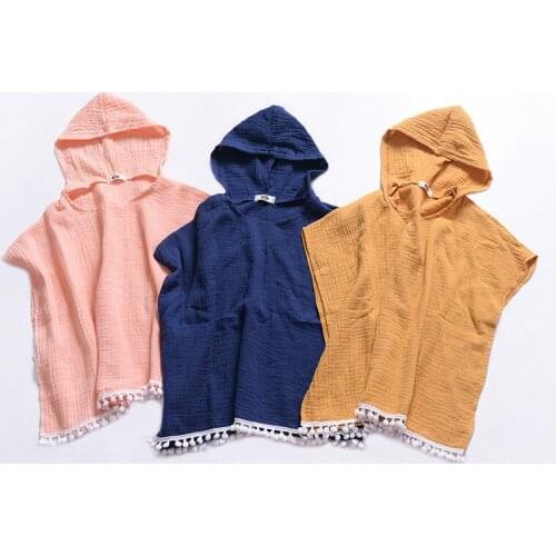 Toddler Kids Baby Girl Long Cape Dress Hooded Tassel Solid Cotton Cute Pretty Cloak Poncho Jumper Clothes