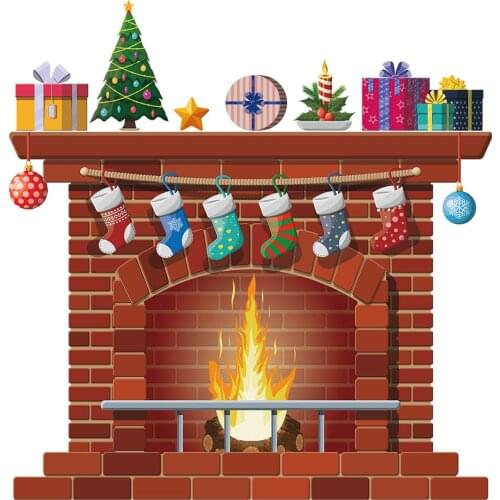 Christmas Socks Fireplace Wall Stickers Removable Window Glass Door Room Decal Self-adhesive PVC New Year Home Decor