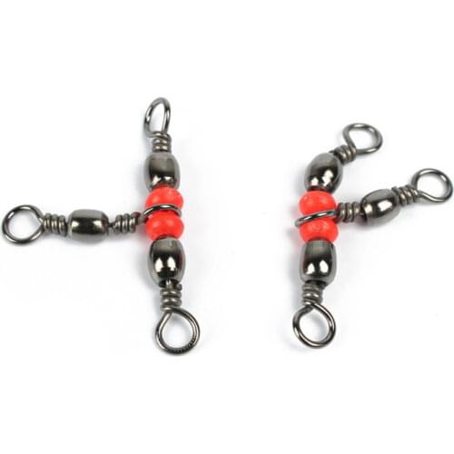 10Pcs/lot Fishing Snap Swivel 3 Way Barrel Swivel Ring Fishhook Lure Line Connector with Beads Fishing Accessory