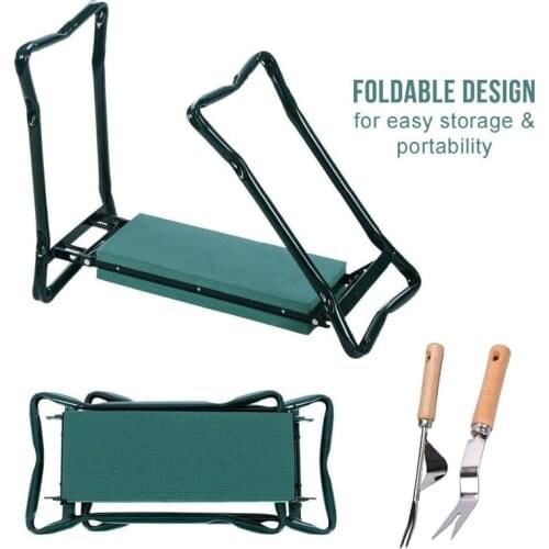 Garden Kneeler with Folding Handles Stainless Steel Garden Stool with EVA Kneeling Pad Gardening Chair