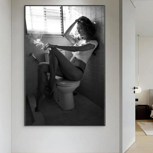 Nordic Modern Sexy Woman Smoking Art Posters Pictures Modern Wall Canvas Paintings Home Decoration Toilet Photography Pictures
