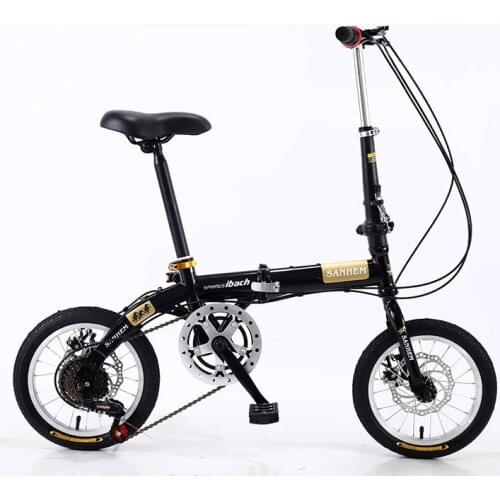 14 inch folding mini ultra light portable adult children student men and women variable speed disc Folding Bicycle