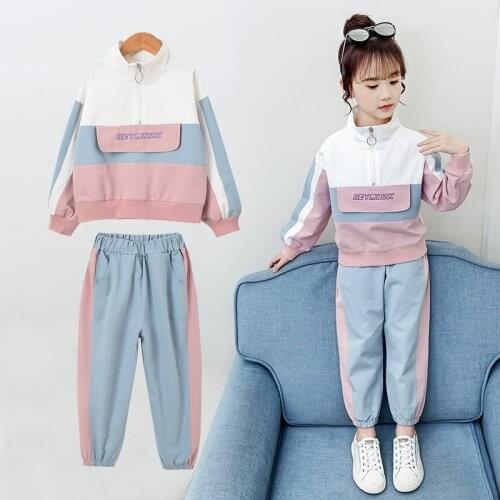 Girls Sport Clothes Patchwork Clothing For Girls Coat + Pants 2PCS Clothes Girl Teenage Childrens School Clothing 6 8 10 12 13Y