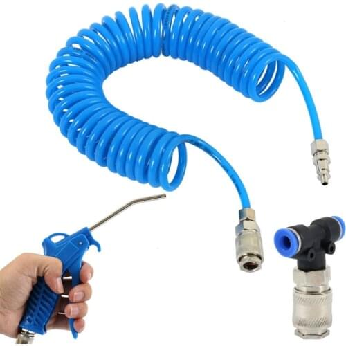 Heavy Duty Air Duster Blow G un 5M Recoil Hose Dust Blow Gu n Air Compressor Cleaning Tool for Truck Lorry Wagon-Blue Drop Ship