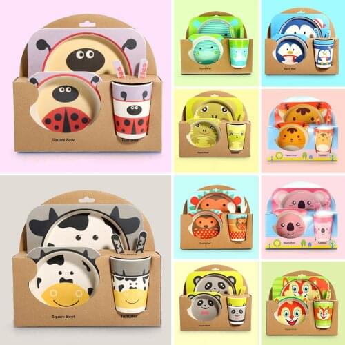 Baby Kids Natural Bamboo Fiber Bowls Cute Cartoon Animal Dishes Baby Feeding Tableware Children Infant Toddler Portable Plates