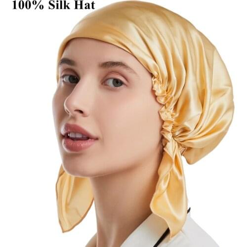 Hair Care Women Fashion 100% Mulberry Silk Satin Bonnet Cap Night Sleeping Hat Silk Cap for Women Girls Family Bathroom Supplies