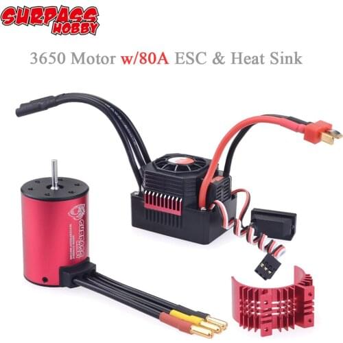 SURPASSHOBBY Waterproof Combo 3650 3600KV 4500KV 5200KV Brushless Motor w/ 80A ESC Heat Sink for RC 1/10 GTR/Lexus 3S RC Car