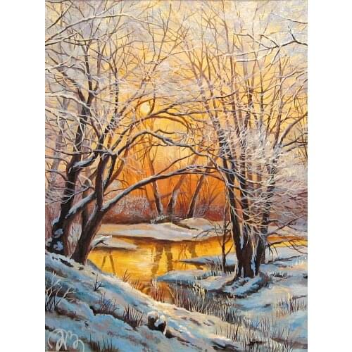 Trees Rivers Snow Dusk Scenery Needlework,DIY 14CT Cross stitch, Embroidery kits,Art Cross-Stitching handmade Oil Painting