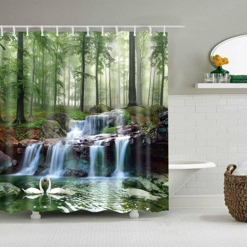 Dafield Plant Shower Curtain Beach Moutain Tropical Forest Palm Tree Floral Green Leaves Waterfall With Hooks