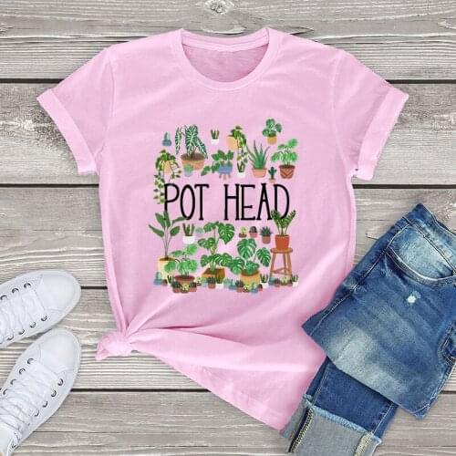 Pot Head cotton t-shirt women clothing Plant Gardener Succulent Shirt fashion women blouses Short Sleeve Unisex girls tee tops