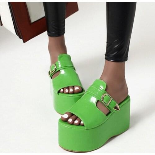 US4-13 Womens Platform Rome Buckle Slides Slipper Wedge Super High Heel Summer Shoes Plus Size 3Colors E3