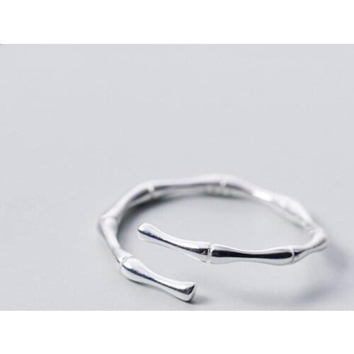 Minimalist Bamboo Style 925 Sterling Silver Rings for Women Silver Color Bamboo Adjustable Rings Party Female Accessory 2020 New