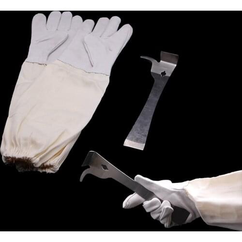 1SET Beekeeping Glove Sheepskin Long Sleeve Apiculture Kit Uncapping Knife Cutter Honey Cutting Device Protection Anti Bite Tool
