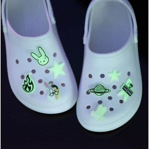 1PCS designer PVC croc JIBZ Shoe Charms Fluorescence Shoes Accessories Rabbit Ornaments Fit For Croc JIBZ Buckle Party Gift