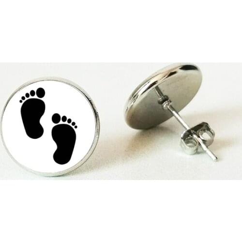 2020 Fashion Unique Life Footprint Ear Studs Convex Round Glass Earrings Black Personality Footprint Ear Jewelry Handmade