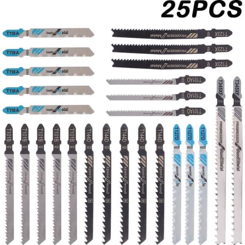 25pcs HCS T-shank Jigsaw Blade Curve Cutting Tool Metal Steel Saw Blade for Wood Plastic Woodworking Tools Cutting T144D/T1118A