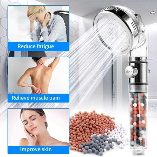 3 Modes Adjustable High Pressure Shower Head Tourmaline Replaceable Filter Handheld SPA Shower Water Saving Switch Button Shower