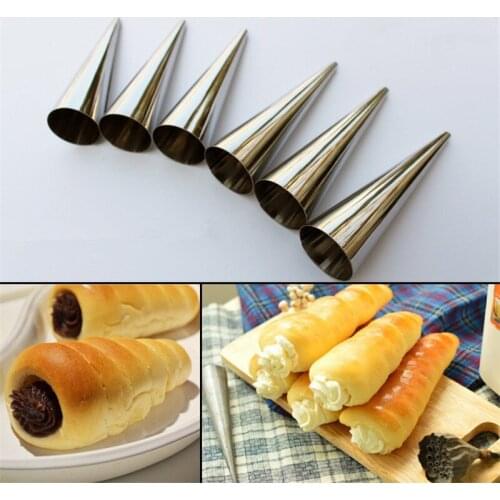 300pcs/lot Stainless Steel Pastry Cream Horn Moulds Conical Tube Cone Pastry Roll Horn Mould Baking Mold Tool