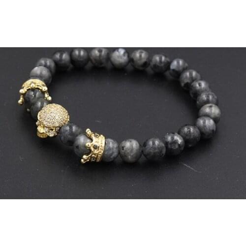 8mm hd24 gold silver micro pave cz zircon cubic zirconia Bracelet adjusted black Crown agate Onyx skull marble Bangles
