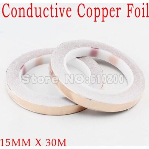 Free Shipping 15mmX30M Copper Foil Tape, EMI Conductive Adhesive, Single Conductive COPPER FOIL TAPE