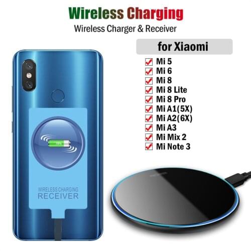 Qi Wireless Charger & Receiver for Xiaomi Mi 5 6 8 Pro Lite A1 A2 A3 Mix 2 Note 3 Wireless Charging Adapter USB Type-C Connector