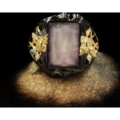 Bohemian Style Fashion Ladys Translucent Large Square Crystal Ring Cross Line Hollow Jewelry Lady Luxury Black Gold Jewelry