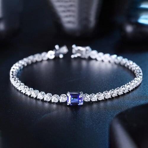 Pirmiana New Design 9k White Gold Jewelry Emerald Cut Lab Grown Sapphire Bracelet for Women
