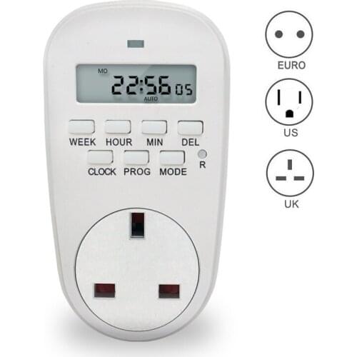 EU /US/ UK Digital Timer Switch Energy Saving Adjustable Programmable Setting of Clock/ On/ Off Time Plug Kitchen Timer Socket