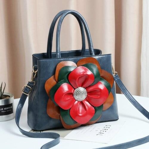 Designer Handbags High Quality Fashion Floral Blue Tote Bag Ladies PU Leather Large Capacity Shopping Shoulder Bags Sac A Main