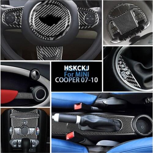 For BMW Mini Cooper Hardtop R56 Clubman R55 Convertible R57 Carbon Fiber Stickers Central Console Panel Interior Car Accessories