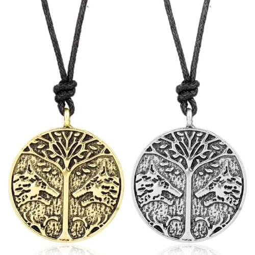 Dongsheng Norse Vikings Knot Amulet Pendant Necklace Wolf head Tree of Life Pendant Necklace -30