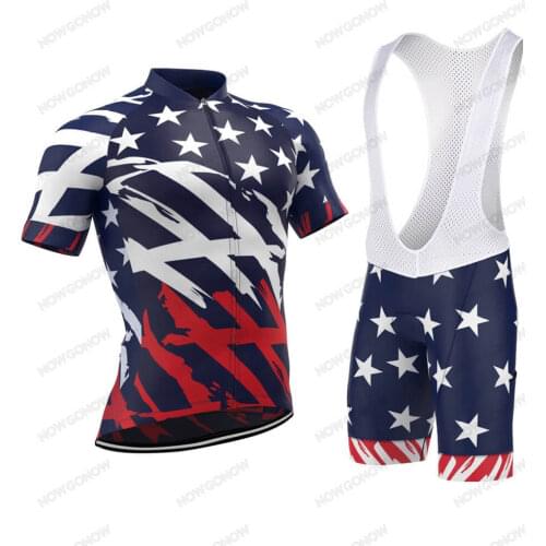 Cycling Jersey USA Flag Team Men Summer Clothing Short Sleeve Bike Wear Gear Navy blue Gel Pad Custom LOGO