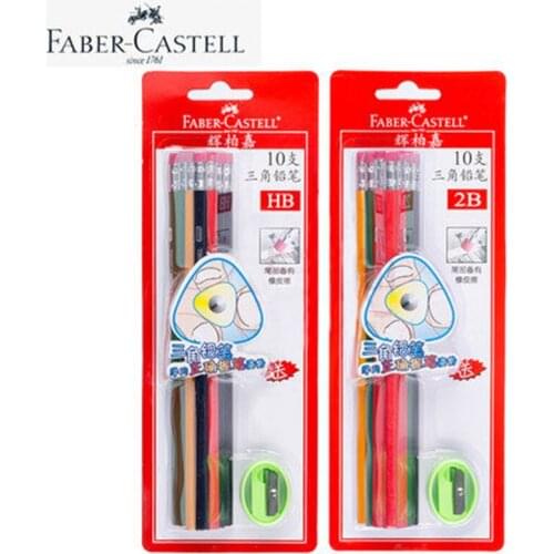 Faber-Castell Triangle Student Writing Pencil Belt Rubber Head Color Bar Childrens Posture Writing Pen HB/2B