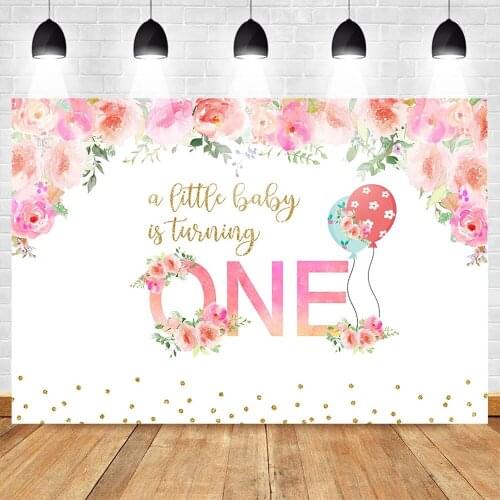 One Birthday Photo Background for Children Little Baby Birthday Newborn Party Backdrop Flowers Balloons Gold Sequins