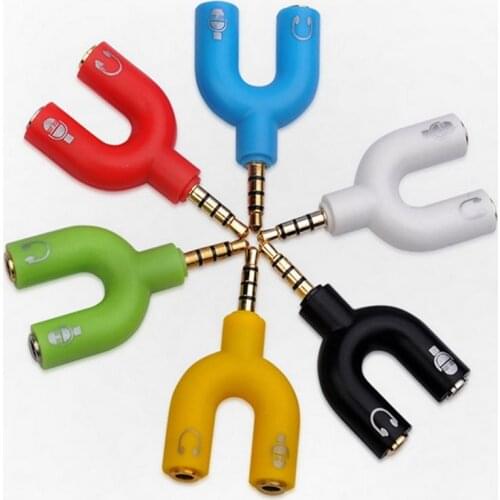 KPHRTEK 5PCS SET U-Shape Double Jack Earphone Splitter Headphone Plug Converter 3.5mm Audio Adapter