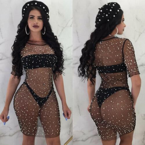 Summer Women Sexy Perspective Swimsuit Cover Up Swimwear Beach Dress Cover Up Evening Bandage Party Cocktail Sexy Dress