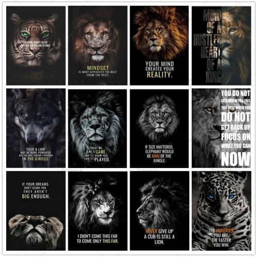 Lion Tiger Motivational Quote Metal Sign Black White Animals Tin Plaques Wall Art for Office Home Decoration 20X30Cm