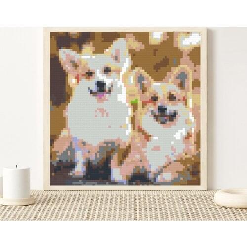 Maxfun Photo Customization 4800 Pieces Of Building Blocks Painting Corgi Shiba Inu Diy Puzzle Pixel Art Mosaic Mural Home Gifts