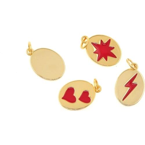 Copper Plated Real Gold Drop Oil Oval Love Polaris Lightning Pendant DIY Jewelry Bracelet Necklace Pendant