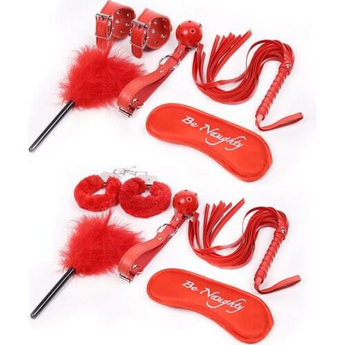 5PCS Adult Product SM Suit Bondage Set Adult Handcuffs Ball Mouth Plug Blindfold Nylon Whip Kit For Couple Sex Toys Adult Games